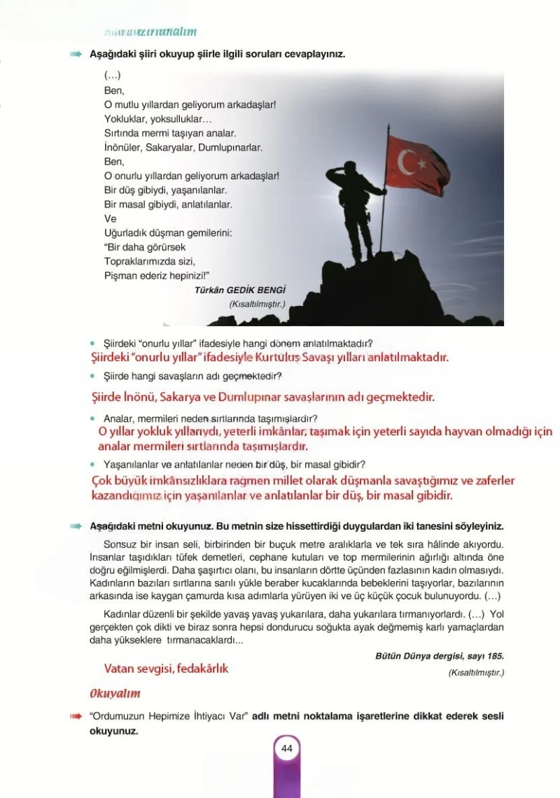 6. Sınıf Türkçe Ders Kitabı Cevapları Yıldırım Yayınları Sayfa 44 Çözüm Görseli