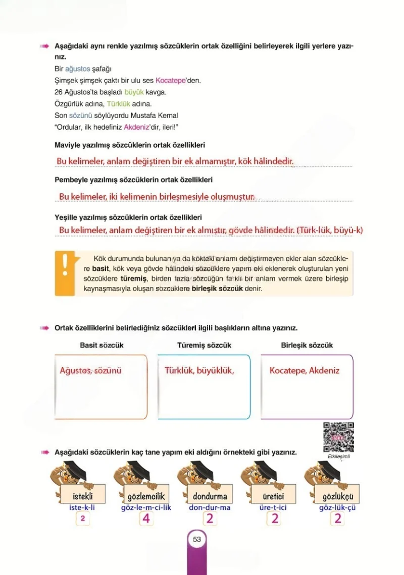 6. Sınıf Türkçe Ders Kitabı Cevapları Yıldırım Yayınları Sayfa 53 Çözüm Görseli
