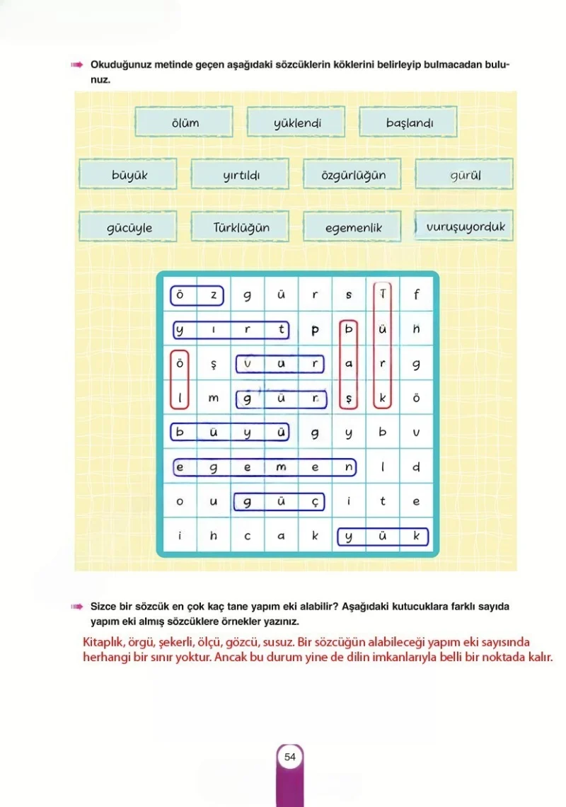 6. Sınıf Türkçe Ders Kitabı Cevapları Yıldırım Yayınları Sayfa 54 Çözüm Görseli