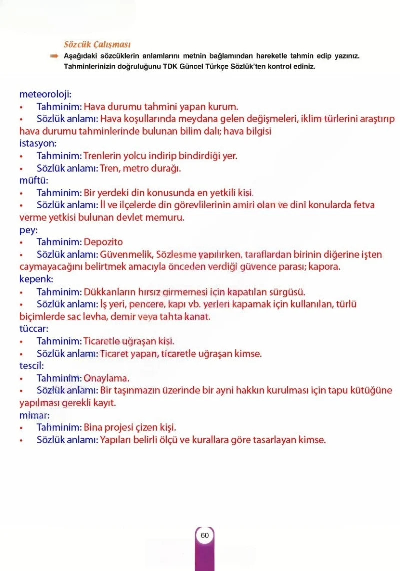 6. Sınıf Türkçe Ders Kitabı Cevapları Yıldırım Yayınları Sayfa 60 Çözüm Görseli
