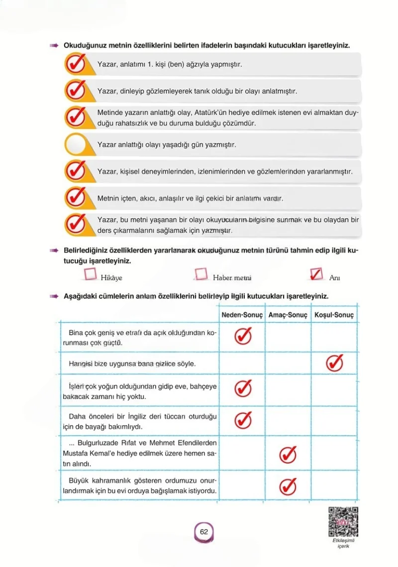 6. Sınıf Türkçe Ders Kitabı Cevapları Yıldırım Yayınları Sayfa 62 Çözüm Görseli