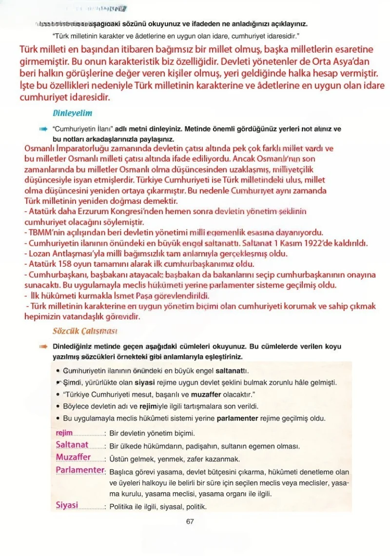 6. Sınıf Türkçe Ders Kitabı Cevapları Yıldırım Yayınları Sayfa 67 Çözüm Görseli
