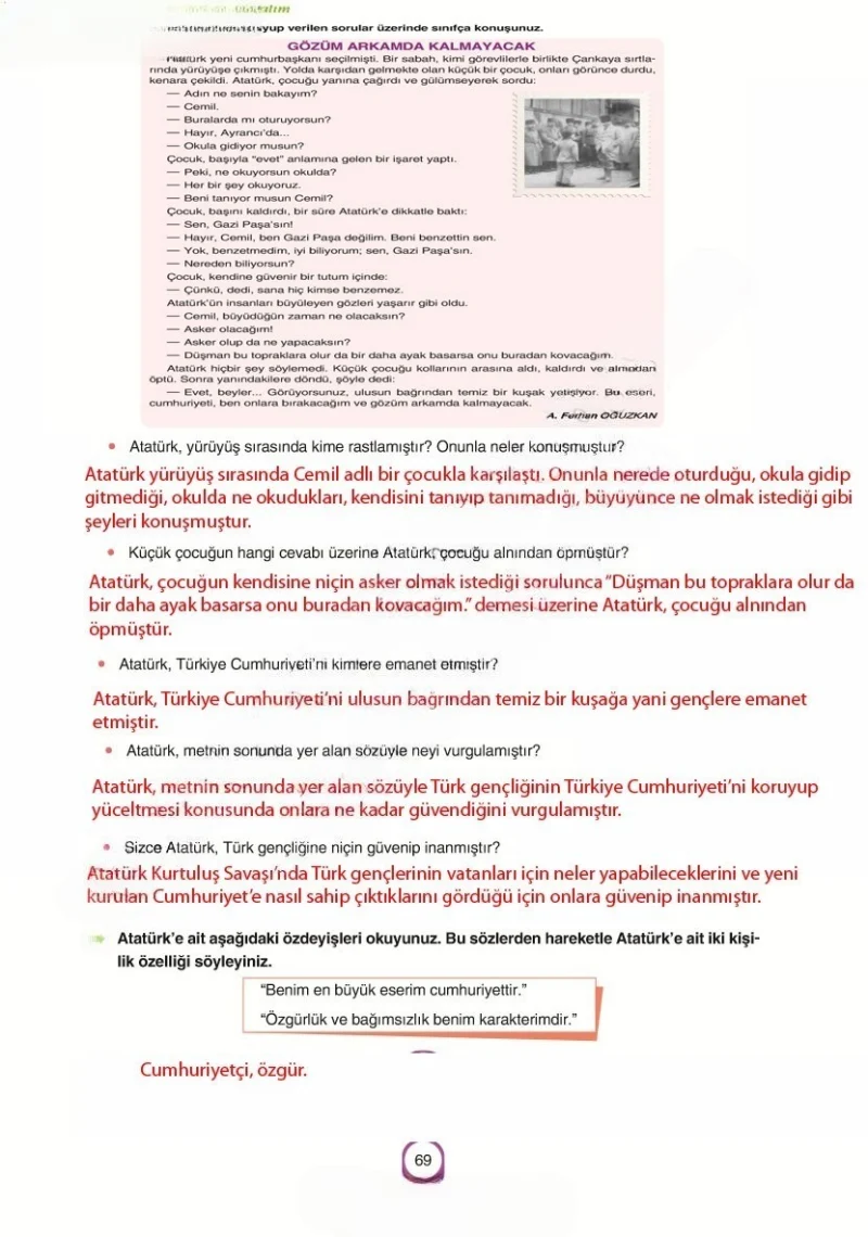 6. Sınıf Türkçe Ders Kitabı Cevapları Yıldırım Yayınları Sayfa 69 Çözüm Görseli