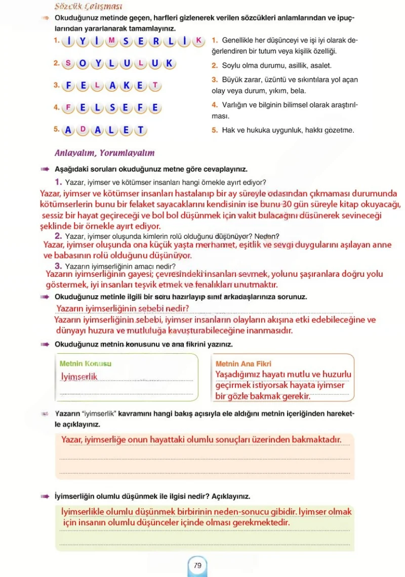 6. Sınıf Türkçe Ders Kitabı Cevapları Yıldırım Yayınları Sayfa 79 Çözüm Görseli