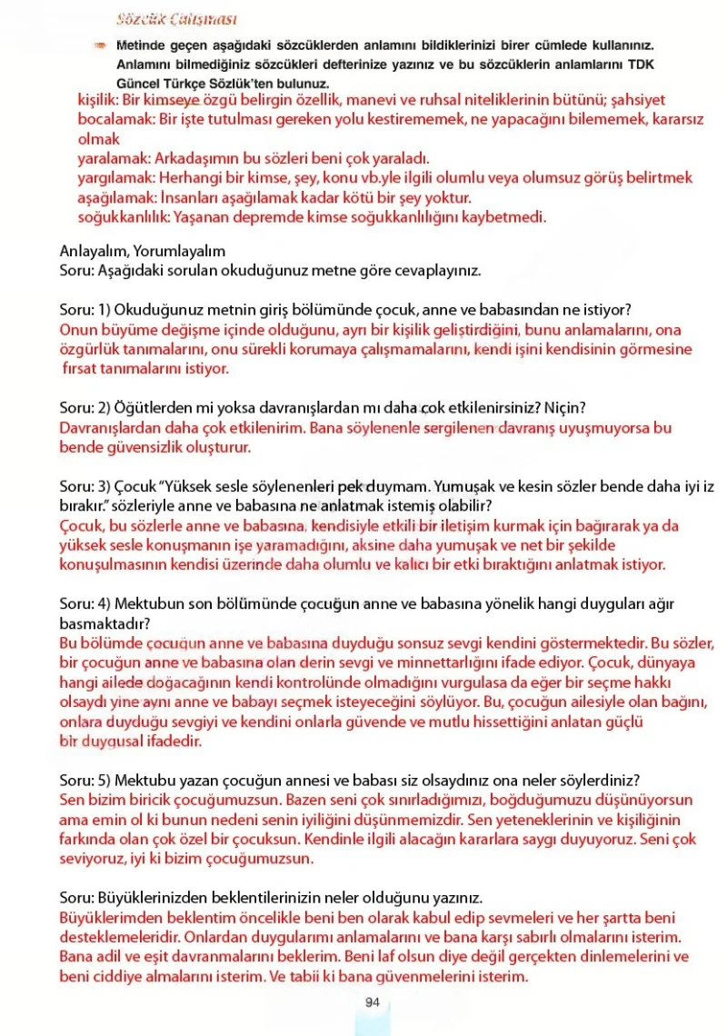 6. Sınıf Türkçe Ders Kitabı Cevapları Yıldırım Yayınları Sayfa 94 Çözüm Görseli