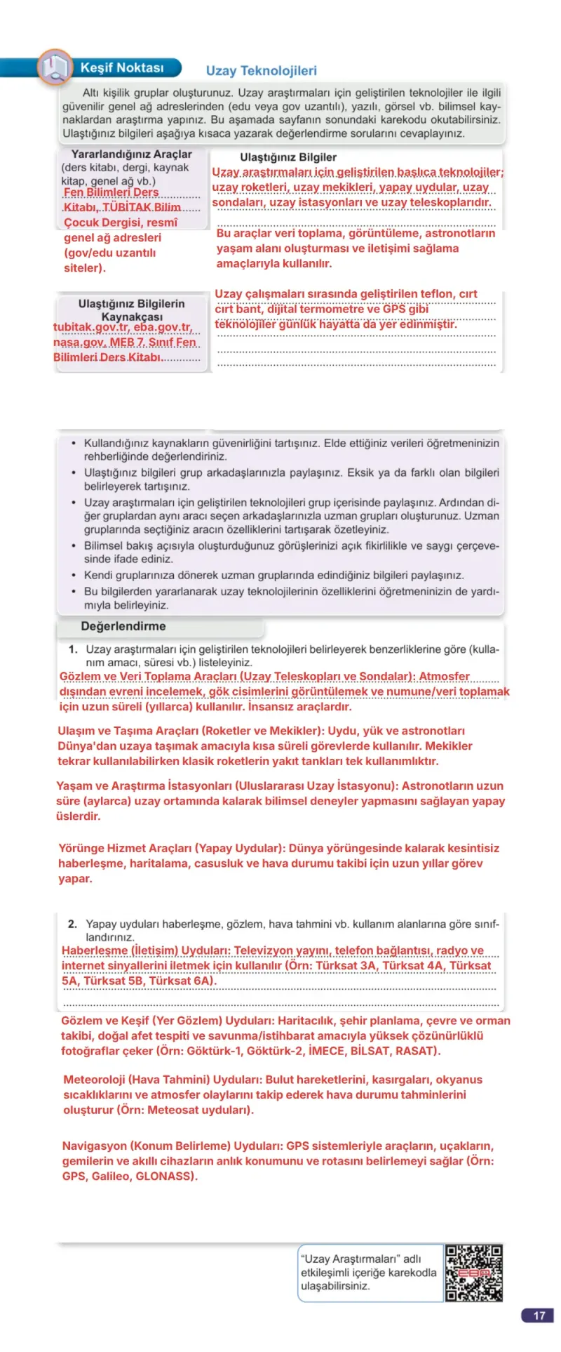 7. Sınıf Fen Bilimleri Ders Kitabı Cevapları Meb Yayınları 1. Kitap Sayfa 17 Çözüm Görseli