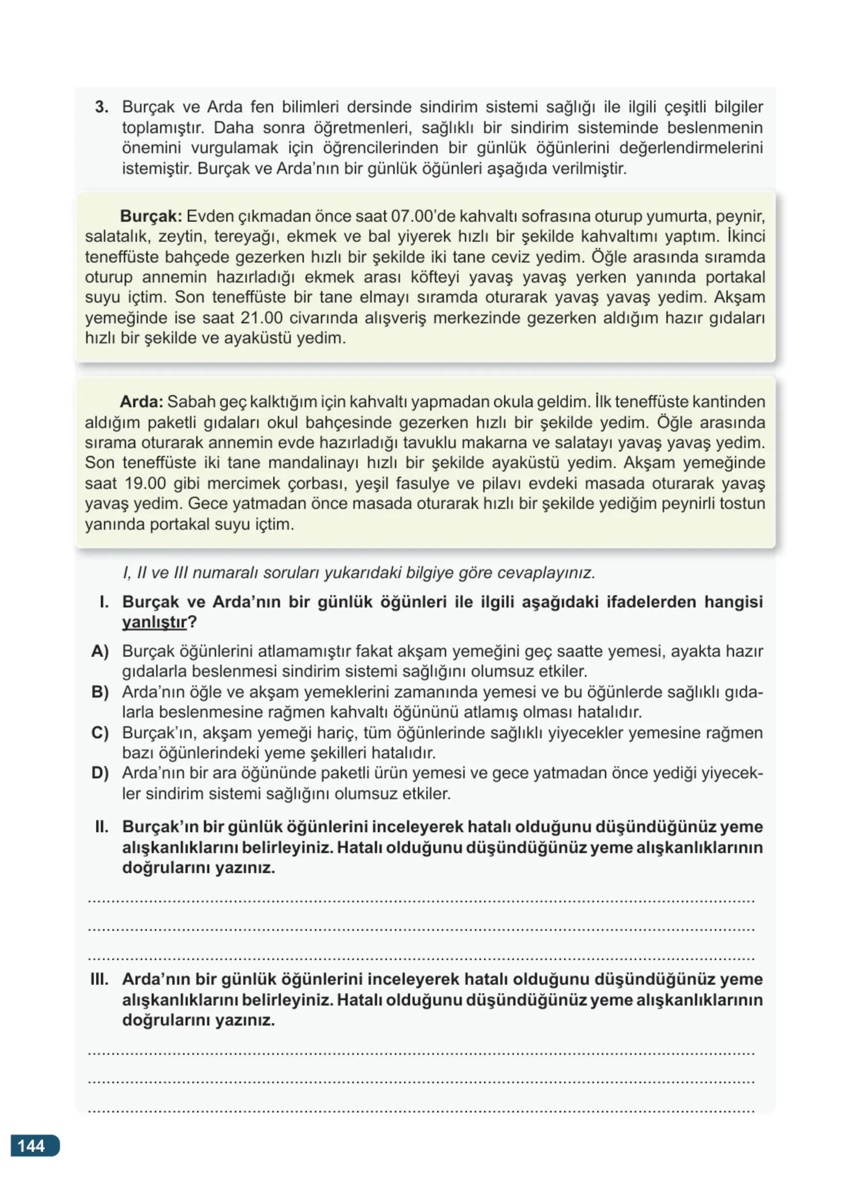 7. Sınıf Fen Bilimleri Ders Kitabı Cevapları Meb Yayınları 1. Kitap Sayfa 144