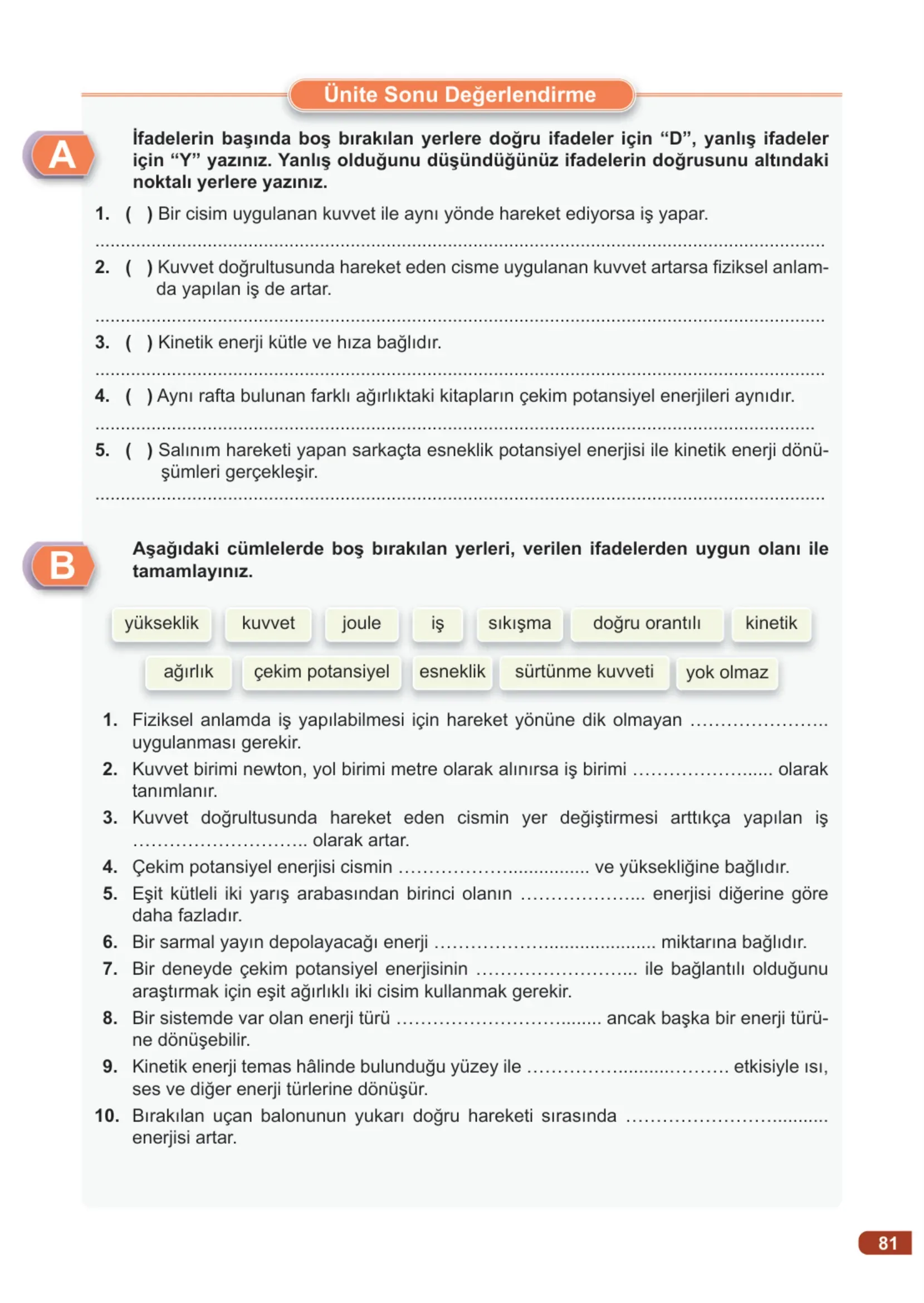 7. Sınıf Fen Bilimleri Ders Kitabı Cevapları Meb Yayınları 1. Kitap Sayfa 81