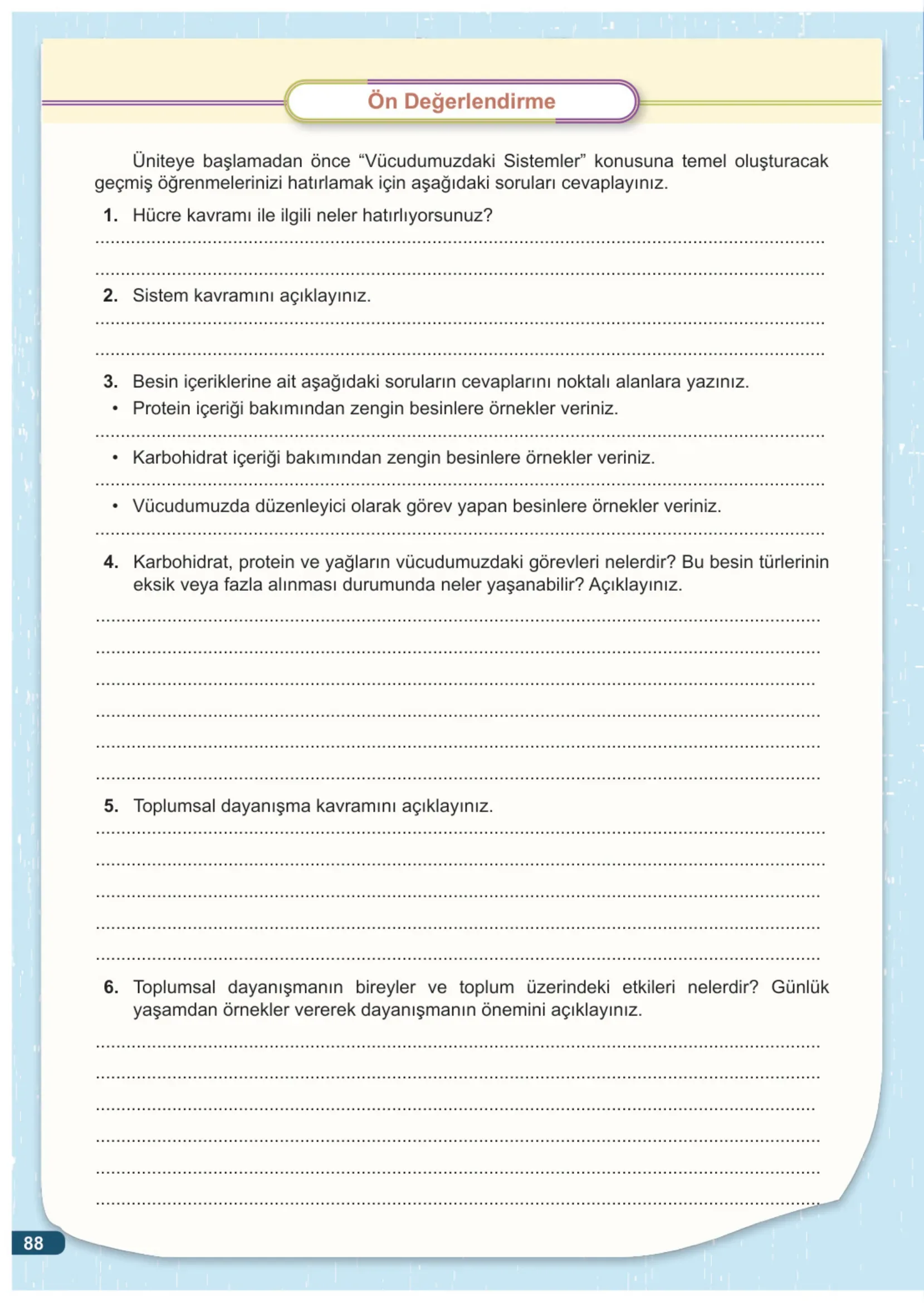 7. Sınıf Fen Bilimleri Ders Kitabı Cevapları Meb Yayınları 1. Kitap Sayfa 88