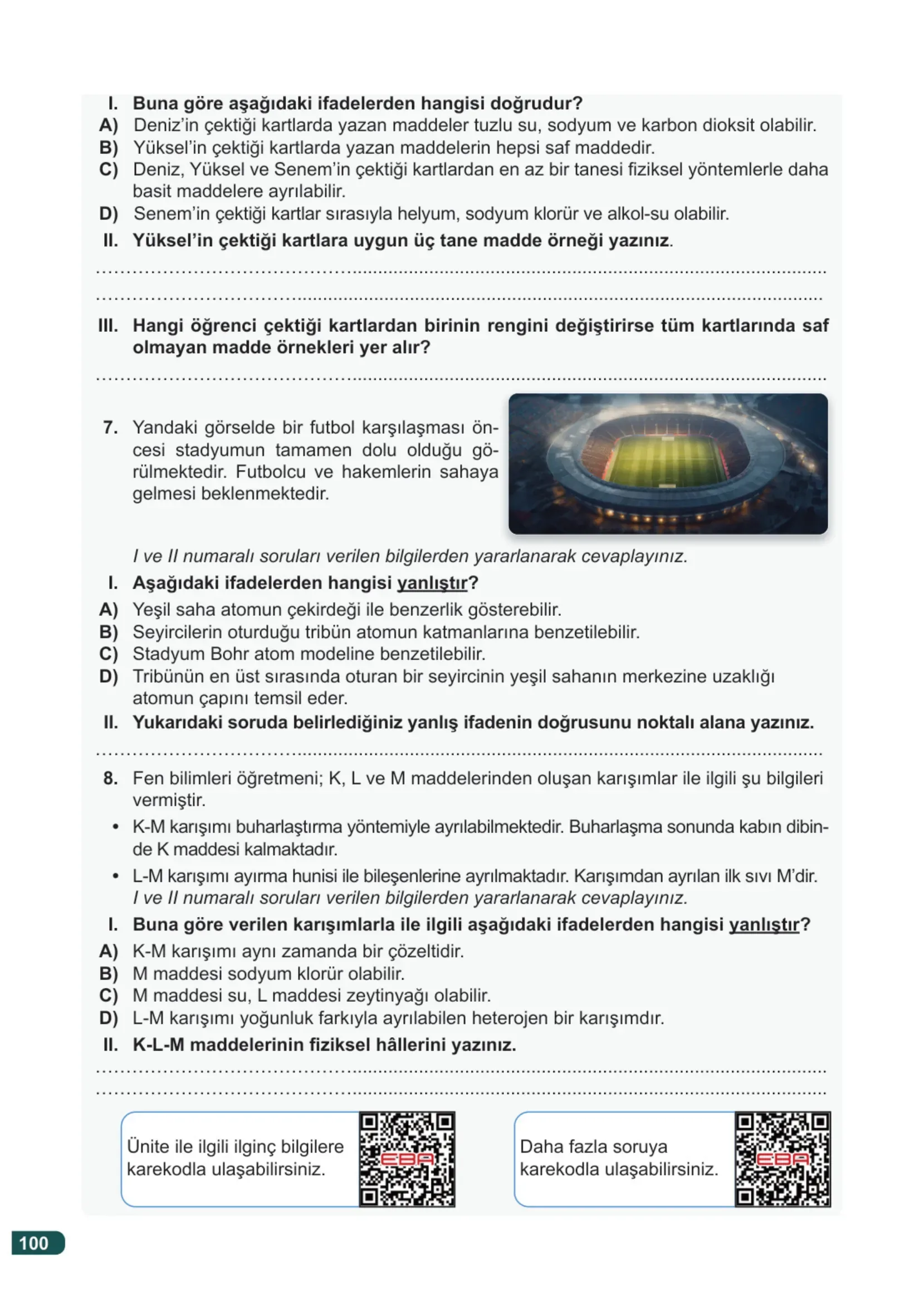 7. Sınıf Fen Bilimleri Ders Kitabı Cevapları Meb Yayınları 2. Kitap Sayfa 100