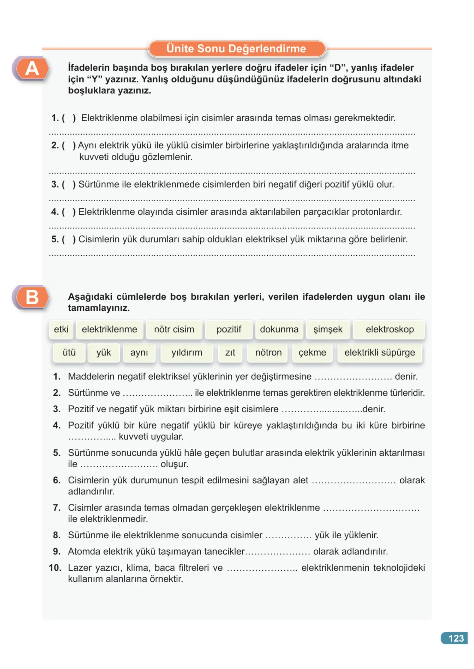 7. Sınıf Fen Bilimleri Ders Kitabı Cevapları Meb Yayınları 2. Kitap Sayfa 123