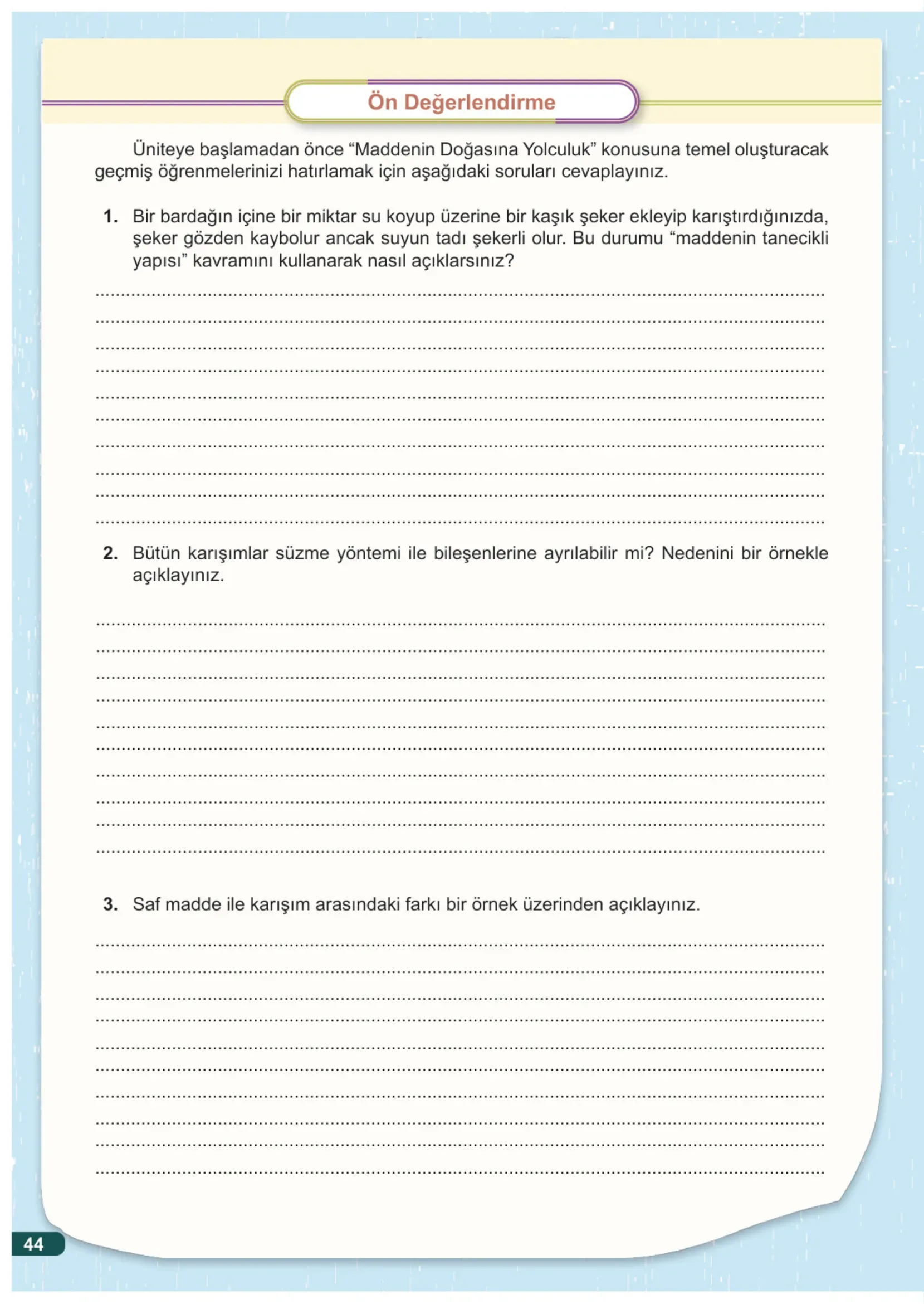 7. Sınıf Fen Bilimleri Ders Kitabı Cevapları Meb Yayınları 2. Kitap Sayfa 44