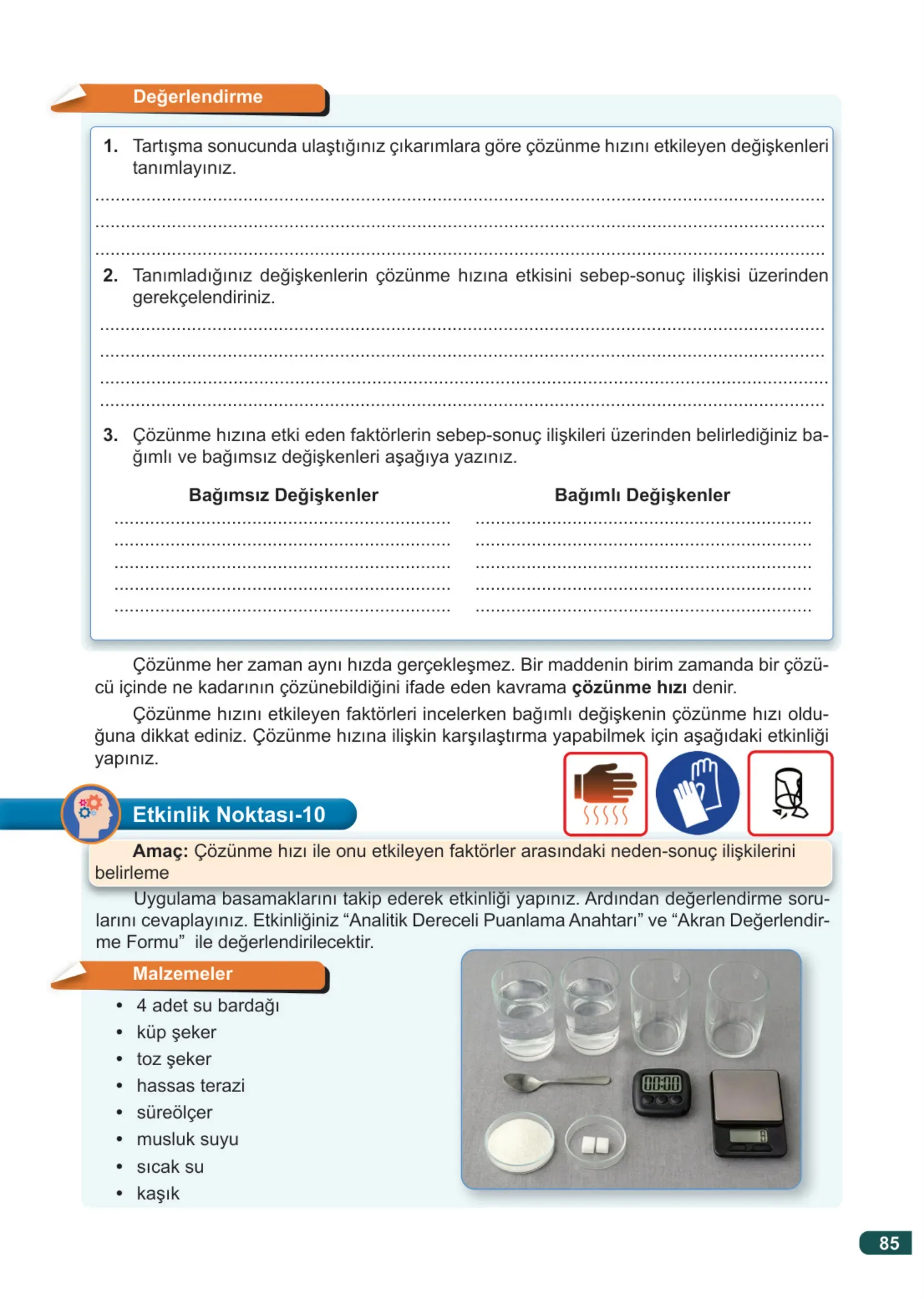7. Sınıf Fen Bilimleri Ders Kitabı Cevapları Meb Yayınları 2. Kitap Sayfa 85