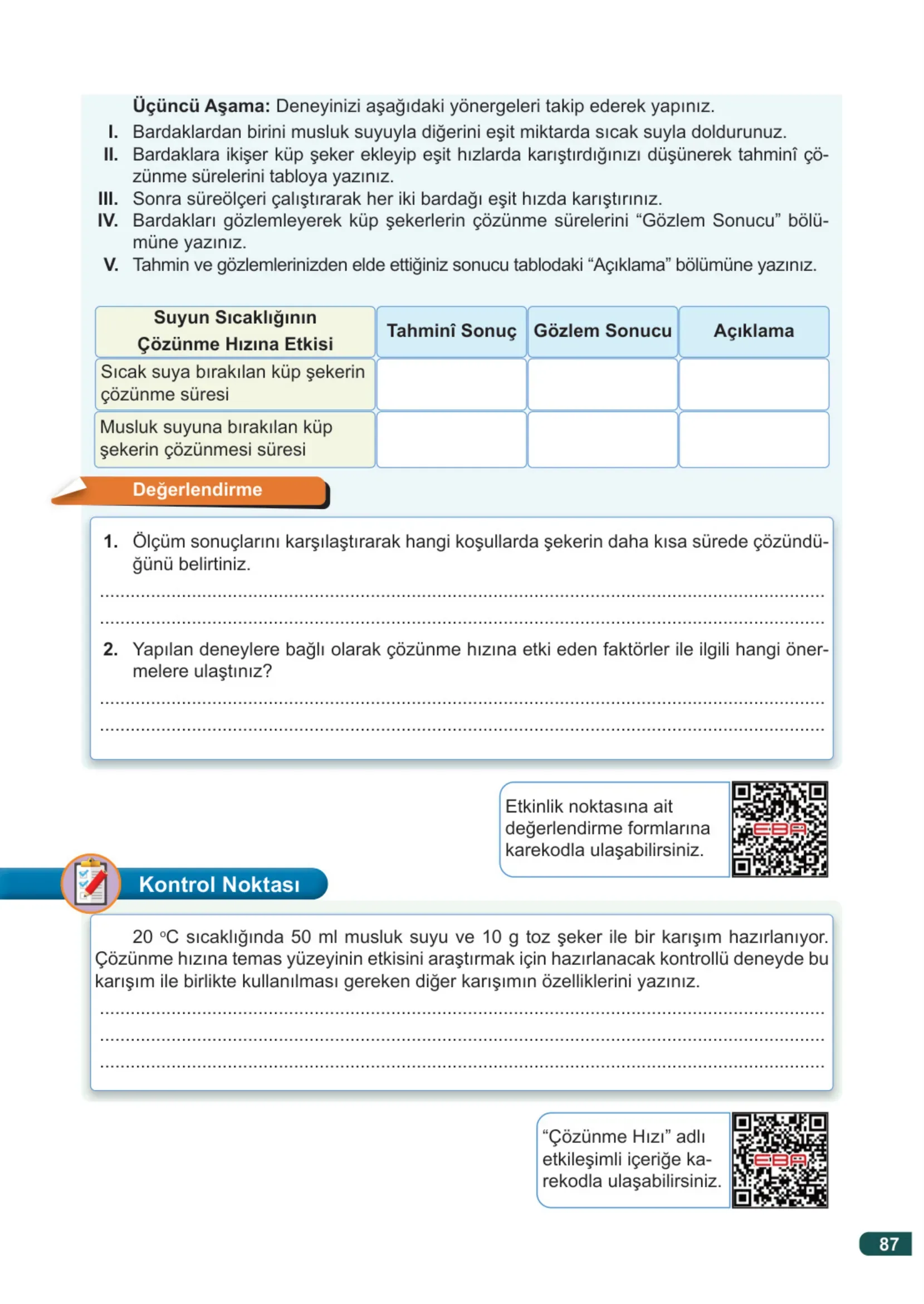 7. Sınıf Fen Bilimleri Ders Kitabı Cevapları Meb Yayınları 2. Kitap Sayfa 87