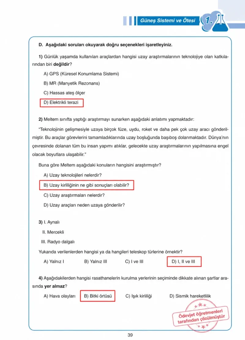 7. Sınıf Fen Bilimleri Ders Kitabı Cevapları Tutku Yayınları Sayfa 39 Çözüm Görseli