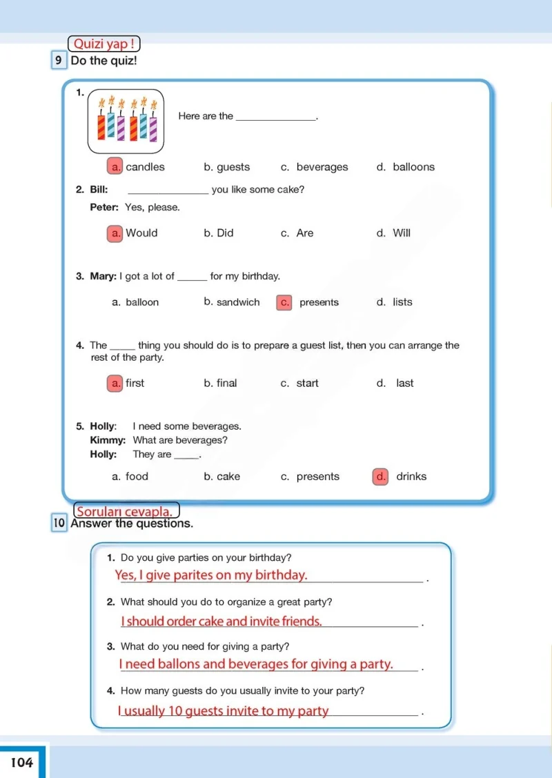 7. Sınıf İngilizce Ders Kitabı Cevapları Bilim ve Kültür Yayınları Sayfa 104 Çözüm Görseli