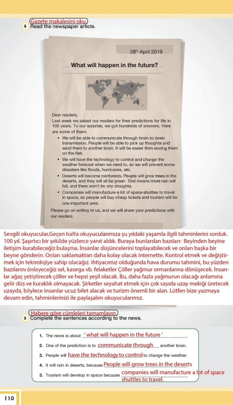 7. Sınıf İngilizce Ders Kitabı Cevapları Bilim ve Kültür Yayınları Sayfa 110 Çözüm Görseli