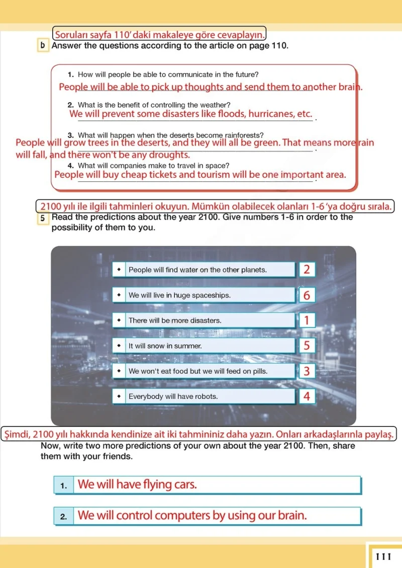 7. Sınıf İngilizce Ders Kitabı Cevapları Bilim ve Kültür Yayınları Sayfa 111 Çözüm Görseli