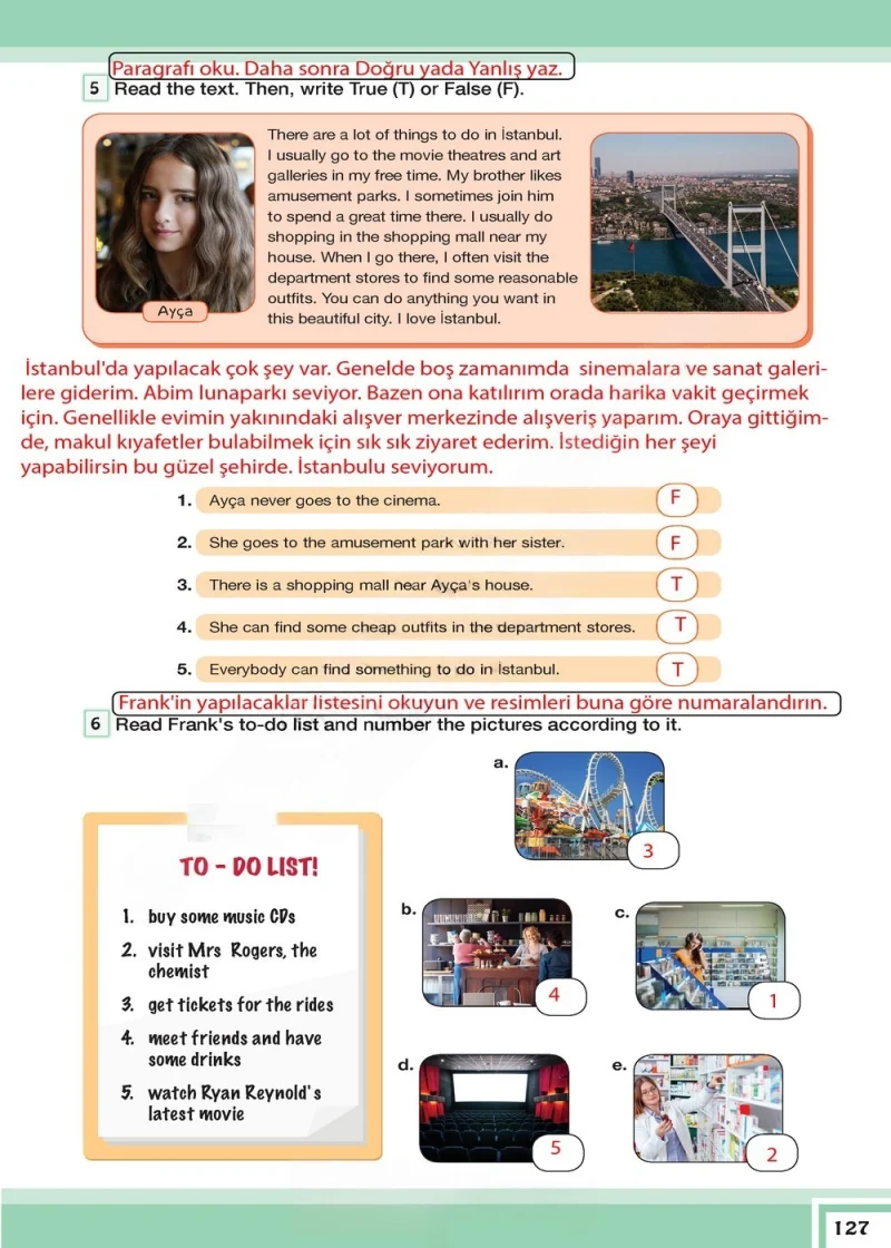 7. Sınıf İngilizce Ders Kitabı Cevapları Bilim ve Kültür Yayınları Sayfa 127 Çözüm Görseli