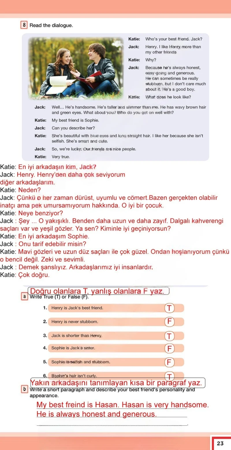 7. Sınıf İngilizce Ders Kitabı Cevapları Bilim ve Kültür Yayınları Sayfa 23 Çözüm Görseli