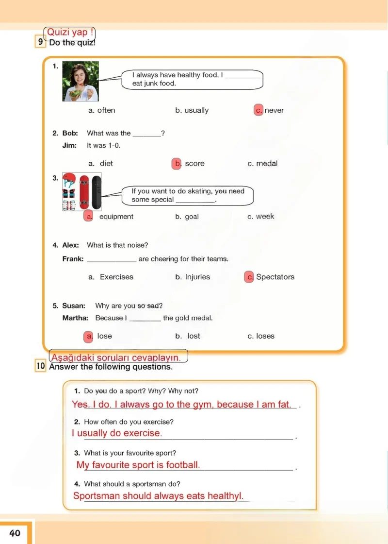 7. Sınıf İngilizce Ders Kitabı Cevapları Bilim ve Kültür Yayınları Sayfa 40 Çözüm Görseli