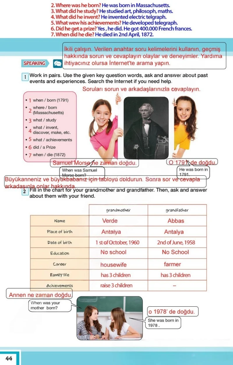 7. Sınıf İngilizce Ders Kitabı Cevapları Bilim ve Kültür Yayınları Sayfa 44 Çözüm Görseli