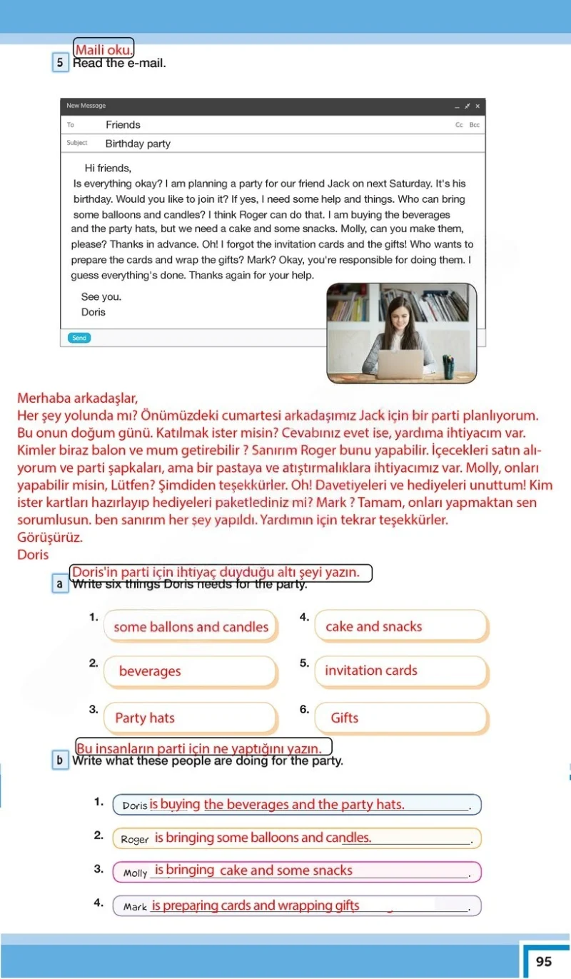 7. Sınıf İngilizce Ders Kitabı Cevapları Bilim ve Kültür Yayınları Sayfa 95 Çözüm Görseli