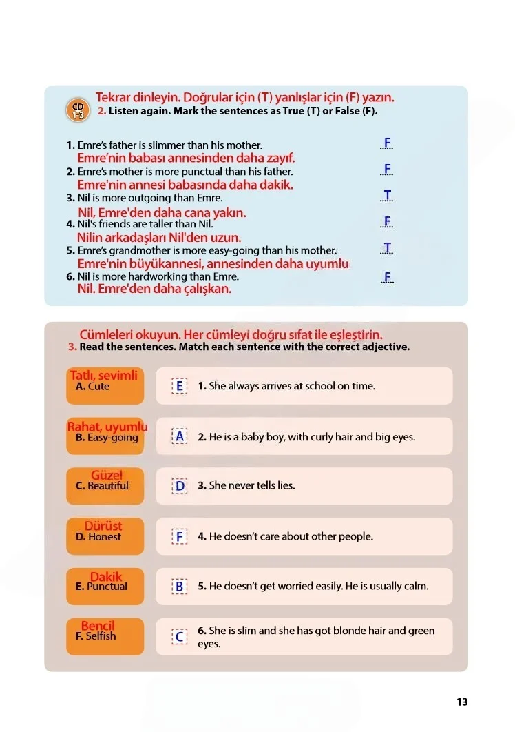 7. Sınıf İngilizce Ders Kitabı Cevapları Kök-e Yayınları Sayfa 13 Çözüm Görseli