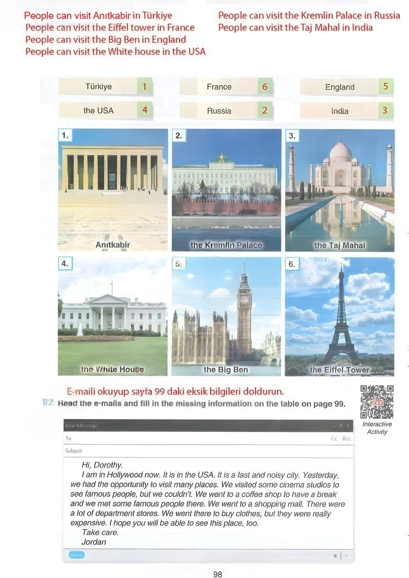 7. Sınıf İngilizce Ders Kitabı Cevapları Yıldırım Yayınları Sayfa 98 Çözüm Görseli