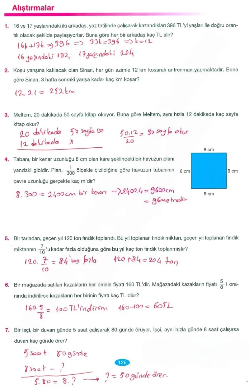 7. Sınıf Matematik Ders Kitabı Cevapları Berkay Yayınları Sayfa 126 Çözüm Görseli