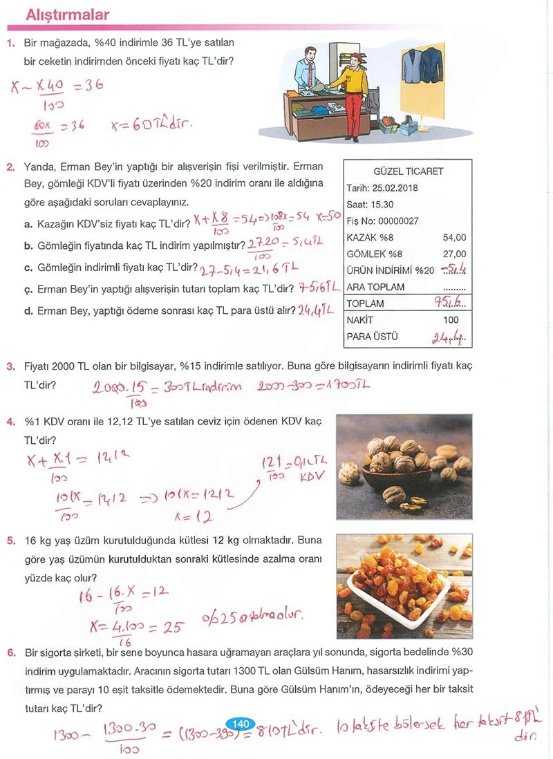 7. Sınıf Matematik Ders Kitabı Cevapları Berkay Yayınları Sayfa 140 Çözüm Görseli