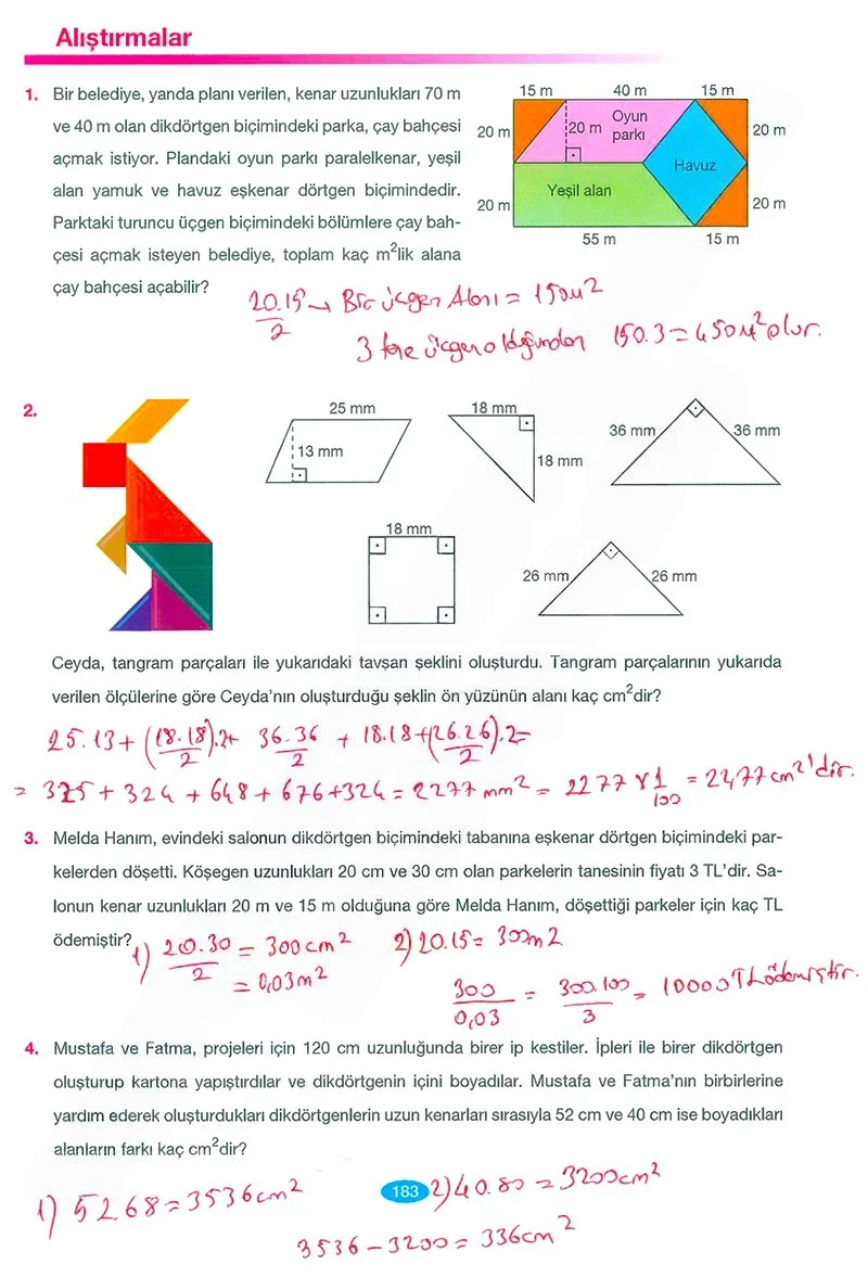 7. Sınıf Matematik Ders Kitabı Cevapları Berkay Yayınları Sayfa 183 Çözüm Görseli