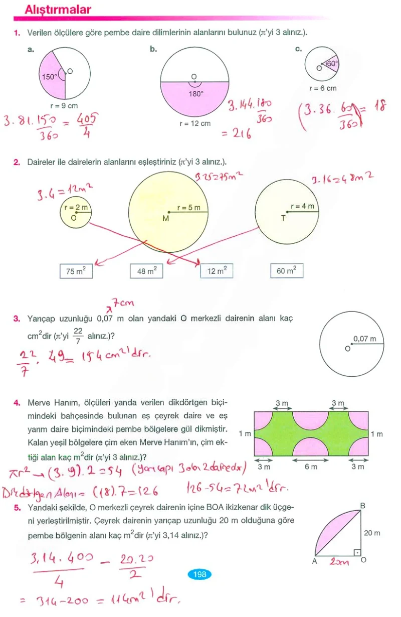 7. Sınıf Matematik Ders Kitabı Cevapları Berkay Yayınları Sayfa 198 Çözüm Görseli