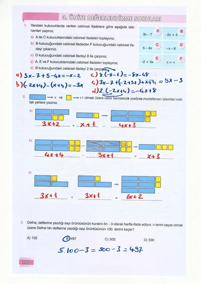 7. Sınıf Matematik Ders Kitabı Cevapları Edat Yayınları Sayfa 140 Çözüm Görseli