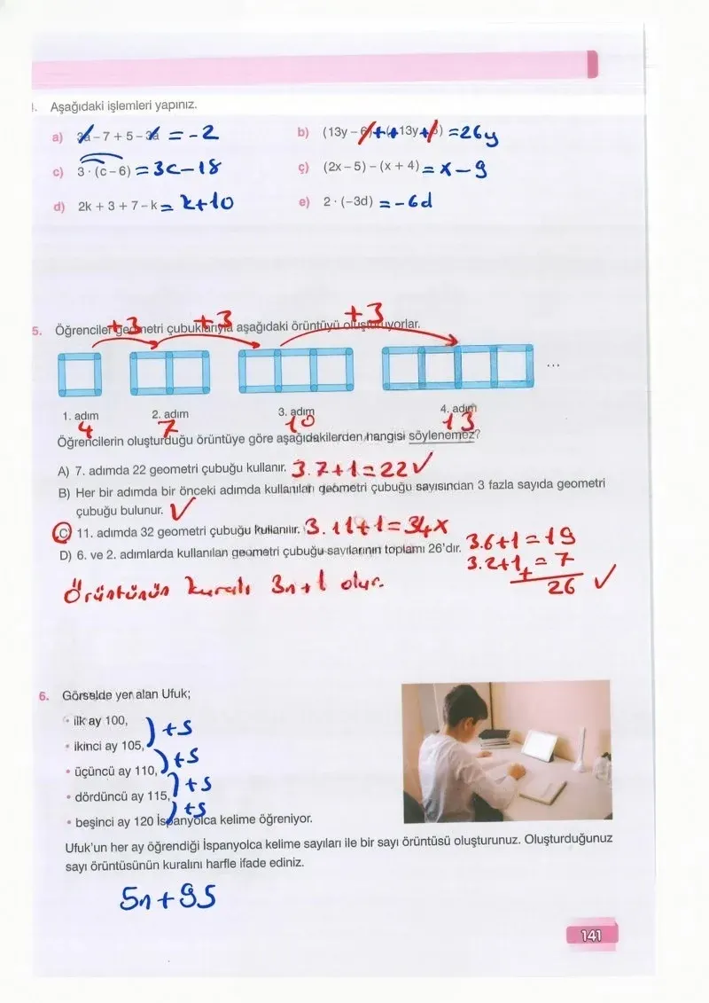 7. Sınıf Matematik Ders Kitabı Cevapları Edat Yayınları Sayfa 141 Çözüm Görseli