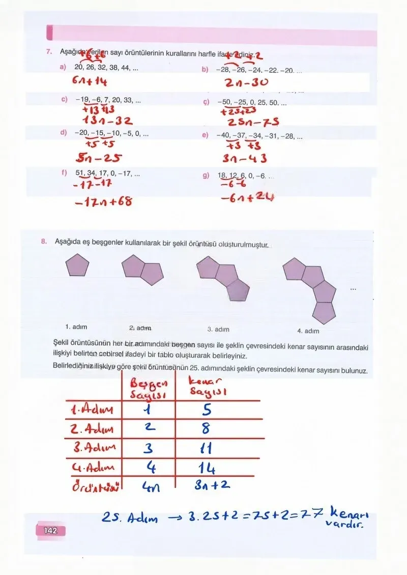 7. Sınıf Matematik Ders Kitabı Cevapları Edat Yayınları Sayfa 142 Çözüm Görseli
