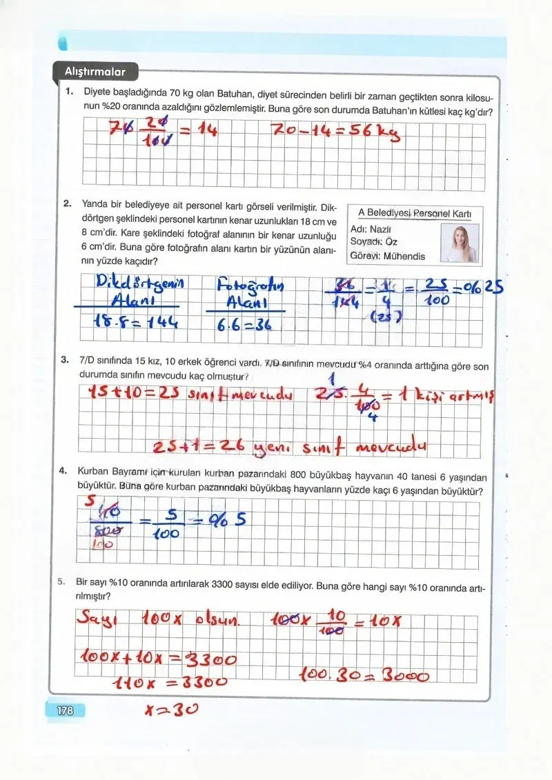 7. Sınıf Matematik Ders Kitabı Cevapları Edat Yayınları Sayfa 178 Çözüm Görseli