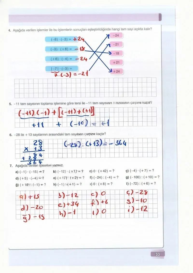 7. Sınıf Matematik Ders Kitabı Cevapları Edat Yayınları Sayfa 33 Çözüm Görseli
