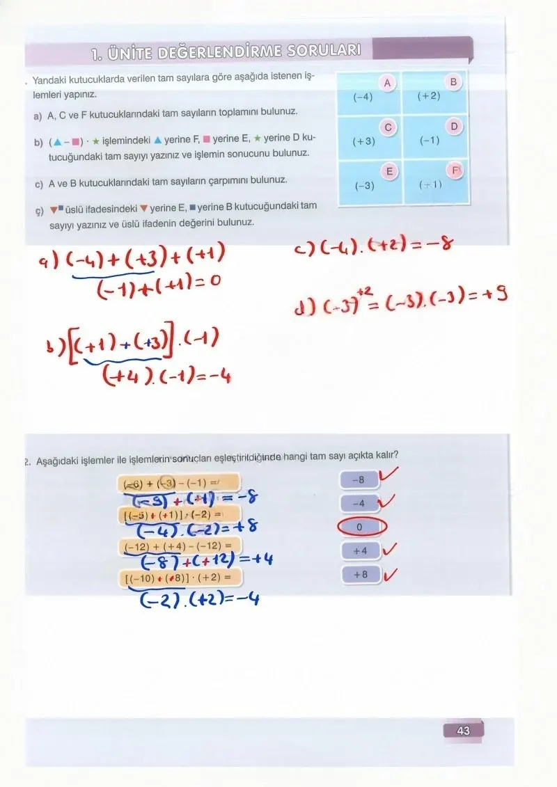 7. Sınıf Matematik Ders Kitabı Cevapları Edat Yayınları Sayfa 43 Çözüm Görseli