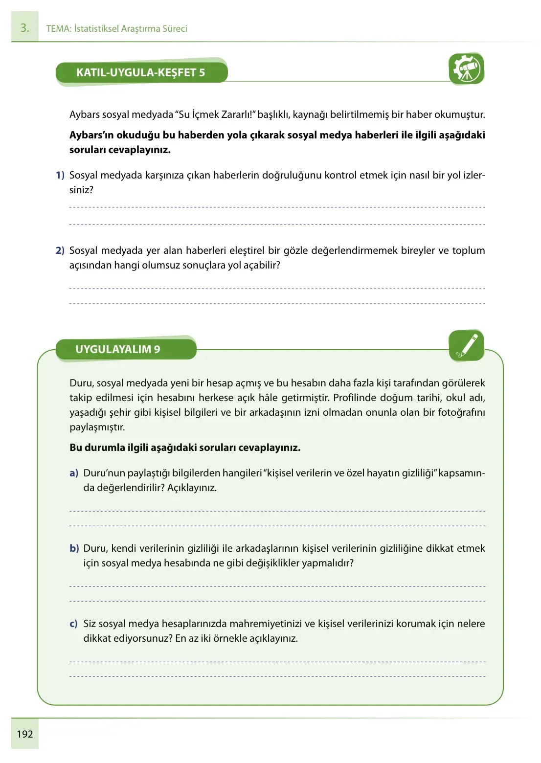 7. Sınıf Matematik Ders Kitabı Cevapları Meb Yayınları 1. Kitap Sayfa 192
