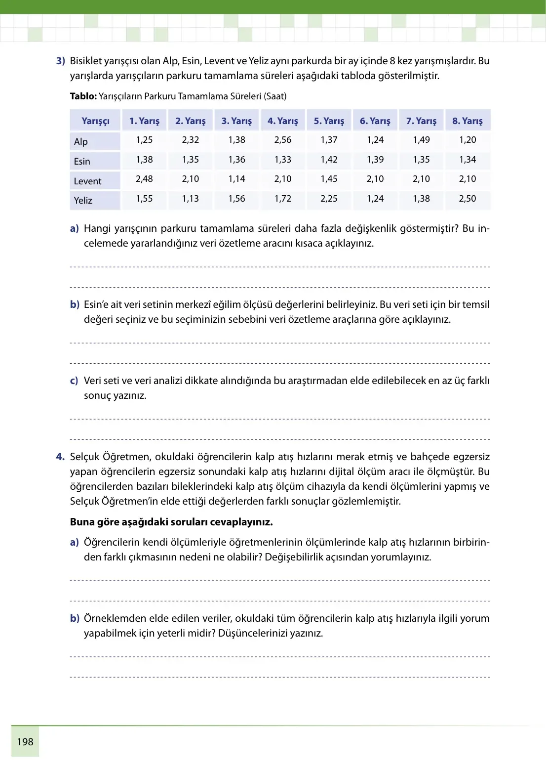 7. Sınıf Matematik Ders Kitabı Cevapları Meb Yayınları 1. Kitap Sayfa 198