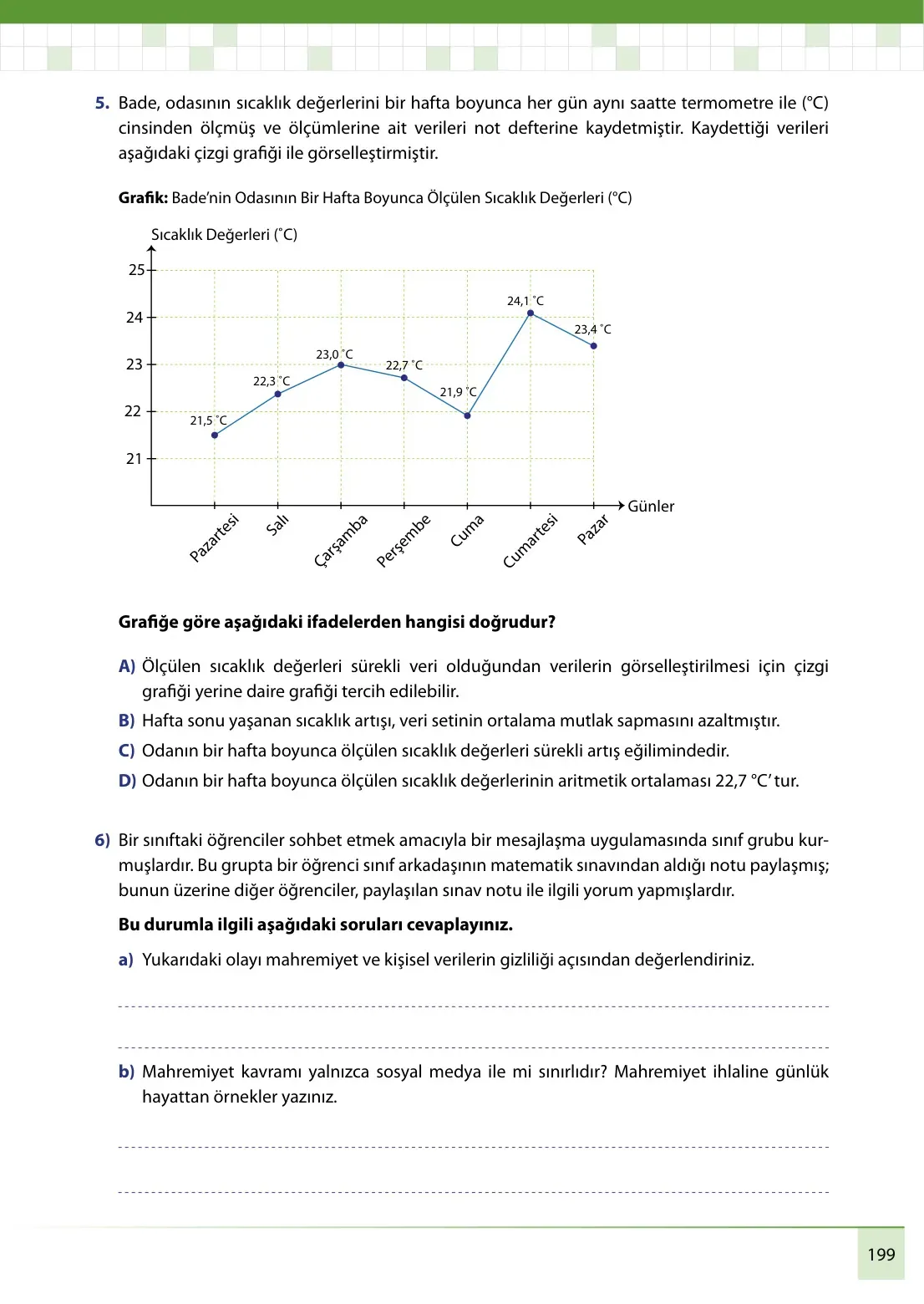 7. Sınıf Matematik Ders Kitabı Cevapları Meb Yayınları 1. Kitap Sayfa 199