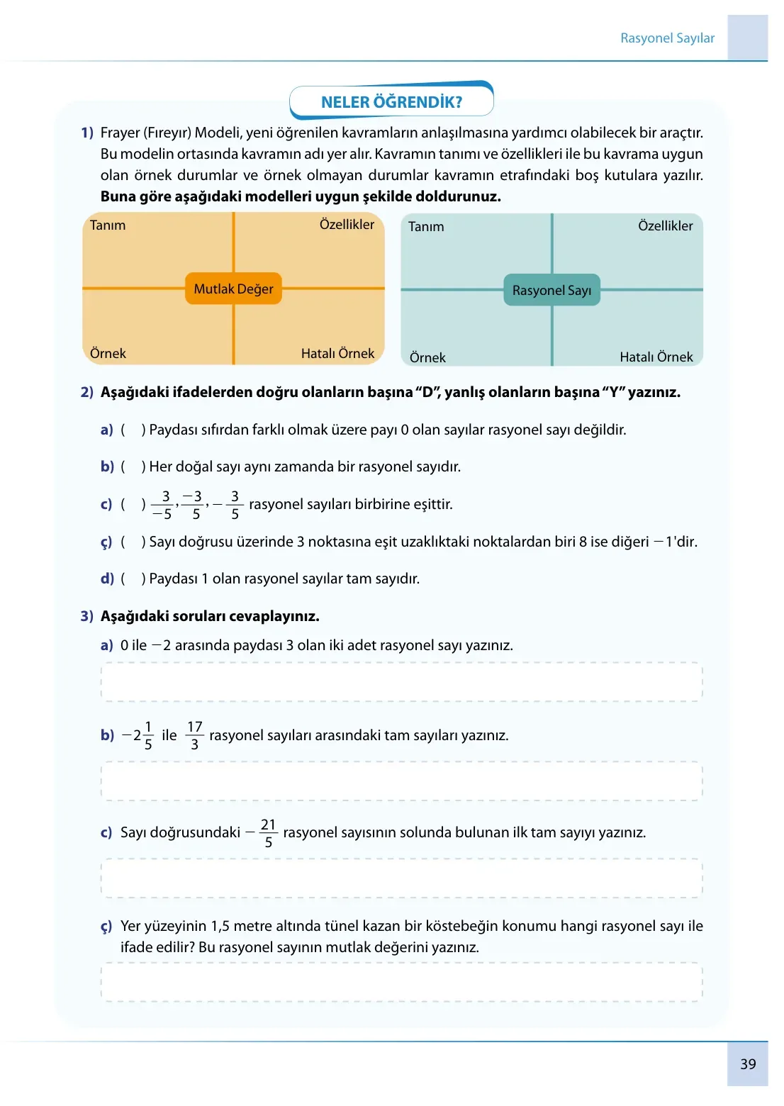 7. Sınıf Matematik Ders Kitabı Cevapları Meb Yayınları 1. Kitap Sayfa 39