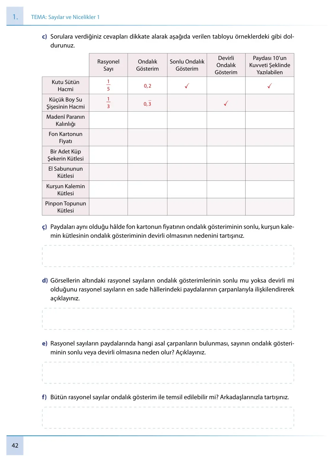 7. Sınıf Matematik Ders Kitabı Cevapları Meb Yayınları 1. Kitap Sayfa 42