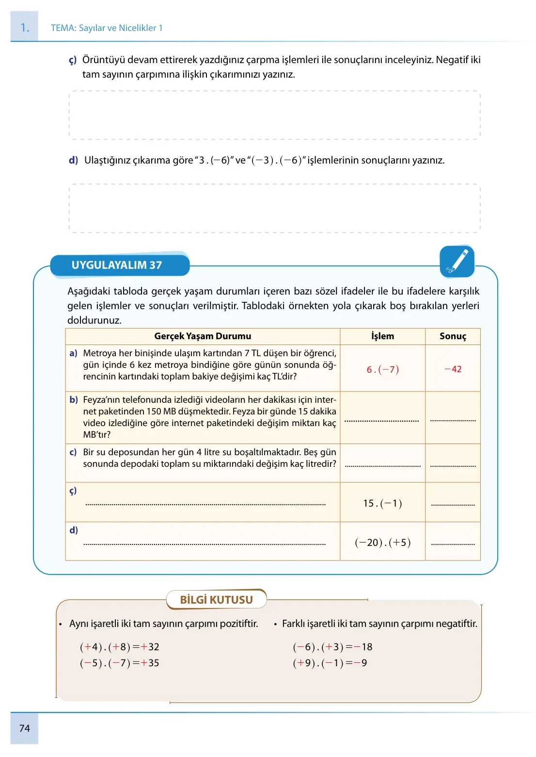 7. Sınıf Matematik Ders Kitabı Cevapları Meb Yayınları 1. Kitap Sayfa 74