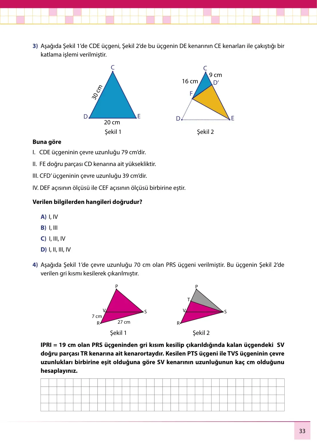 7. Sınıf Matematik Ders Kitabı Cevapları Meb Yayınları 2. Kitap Sayfa 33
