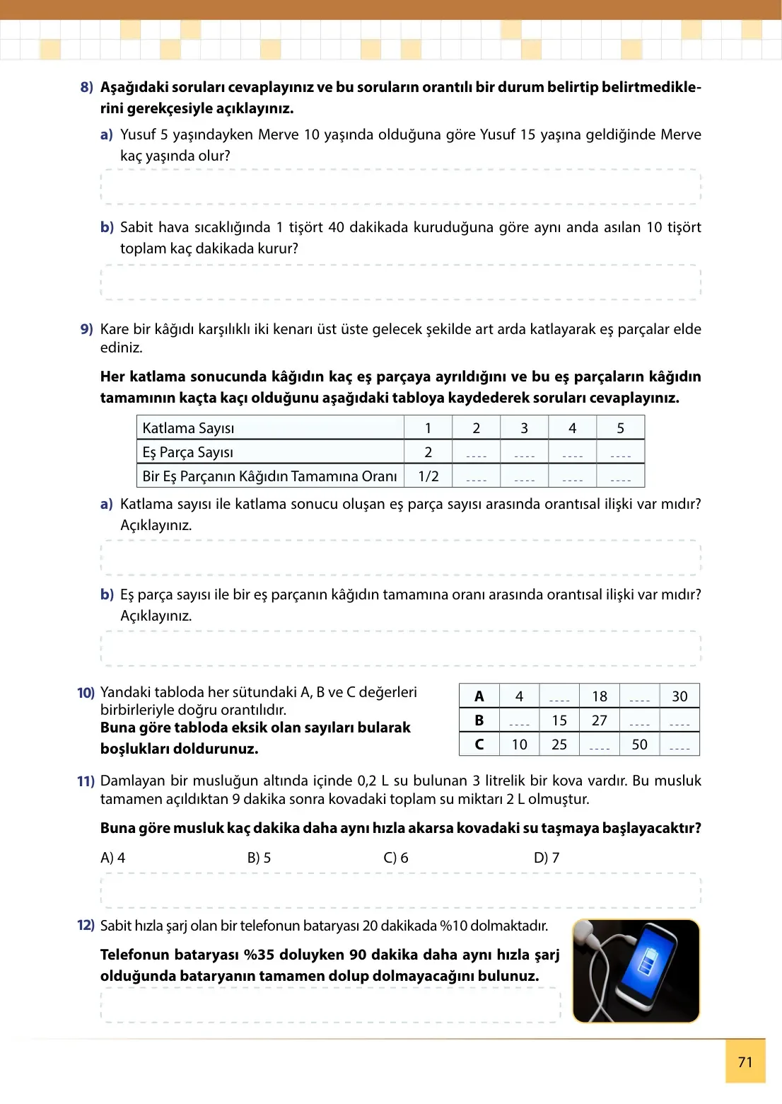 7. Sınıf Matematik Ders Kitabı Cevapları Meb Yayınları 2. Kitap Sayfa 71