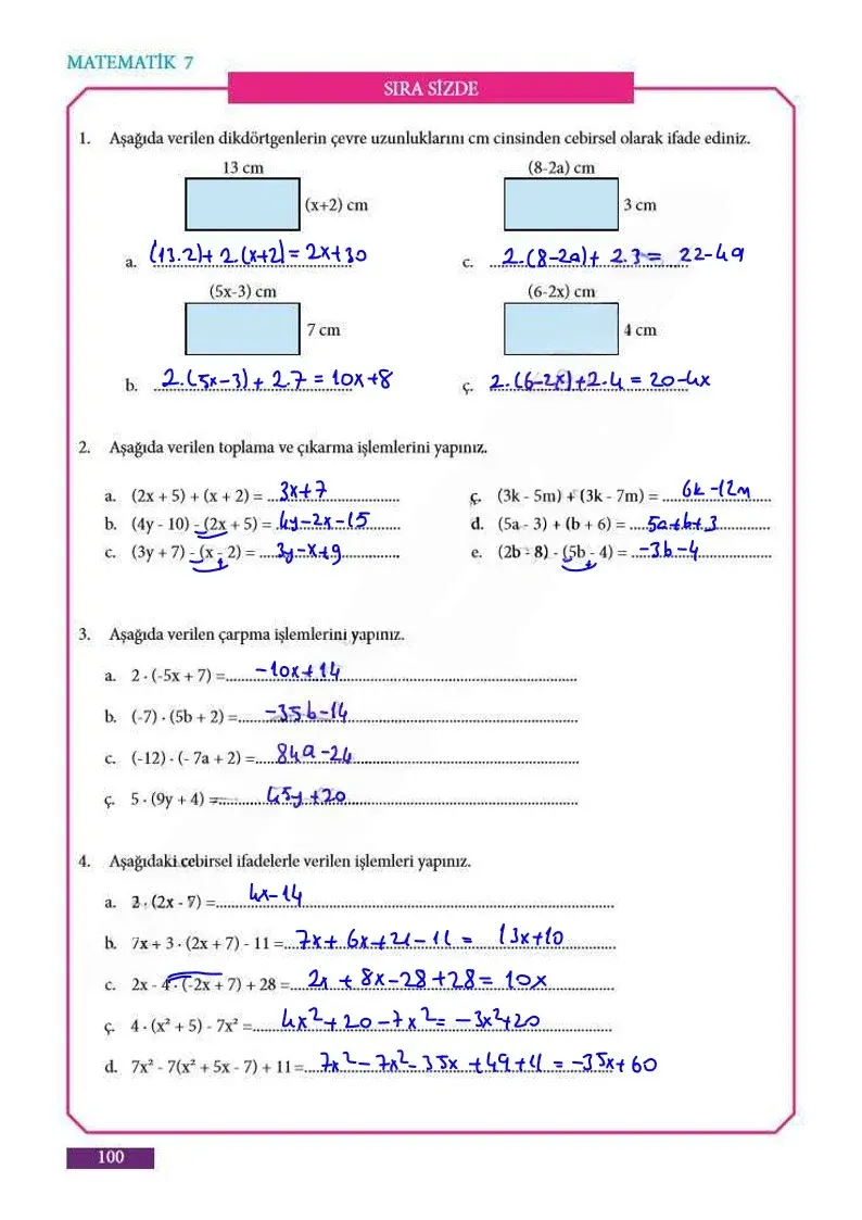 7. Sınıf Matematik Ders Kitabı Cevapları Meb Yayınları Sayfa 100 Çözüm Görseli