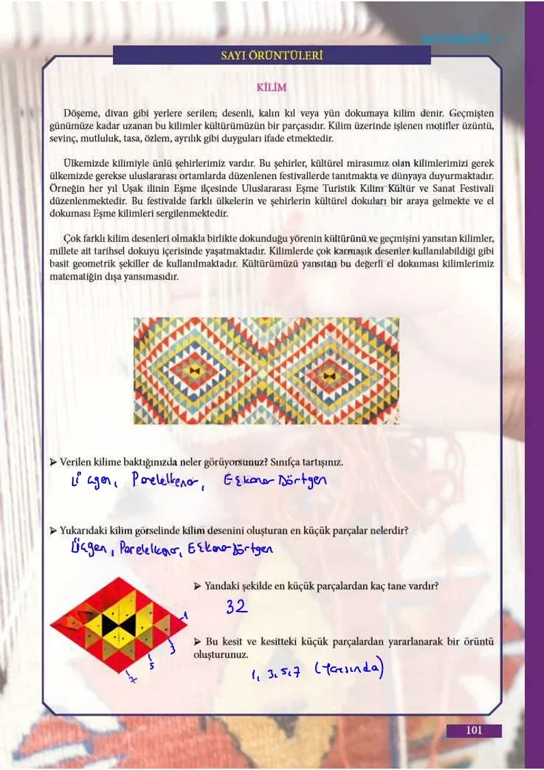 7. Sınıf Matematik Ders Kitabı Cevapları Meb Yayınları Sayfa 101 Çözüm Görseli