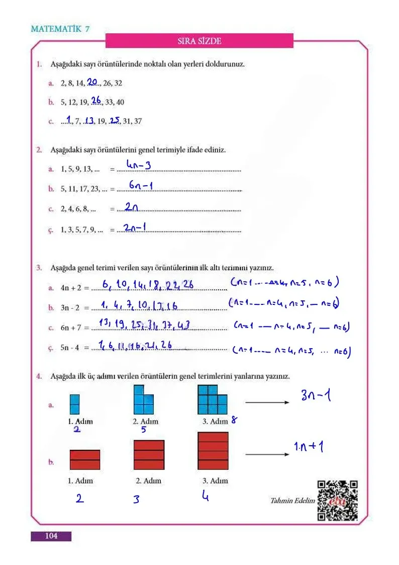 7. Sınıf Matematik Ders Kitabı Cevapları Meb Yayınları Sayfa 104 Çözüm Görseli